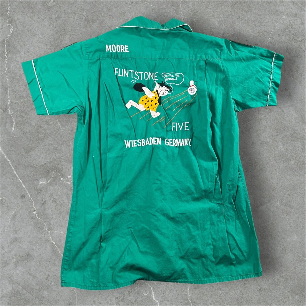 Smoky Bowling Shirt Mens XL Green Flintstone Five Wiesbaden Germany Vintage 60s